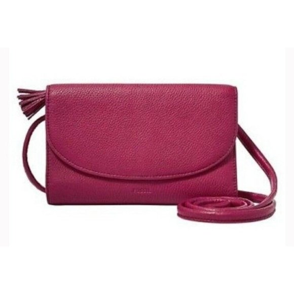 FOSSIL Sophia Wallet Crossbody Purse Pink Raspberry Wine Leather - Picture 1 of 8